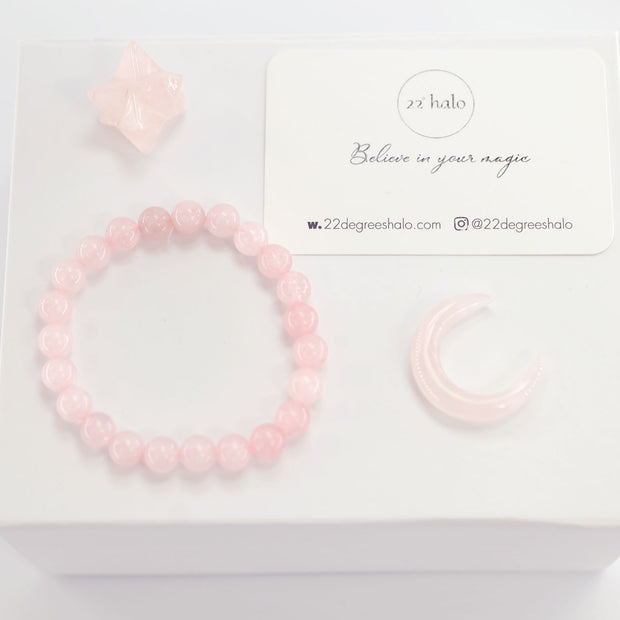 Rose Quartz Crystal Moon & Star Gift Set