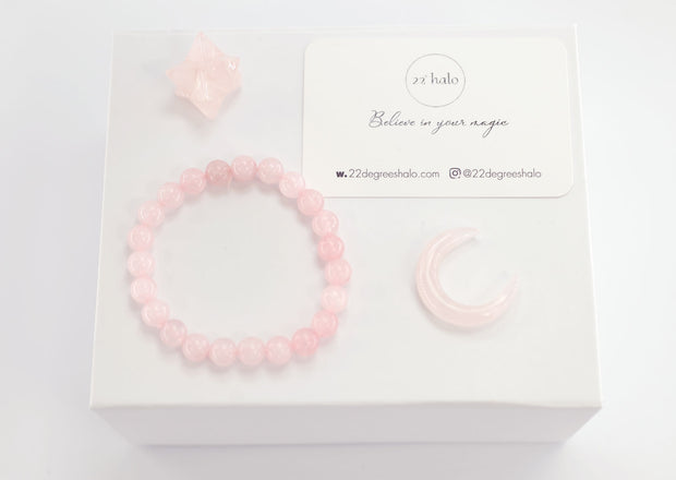 Rose Quartz Crystal Moon & Star Gift Set