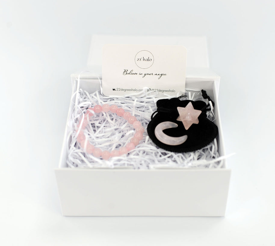 Rose Quartz Crystal Moon & Star Gift Set
